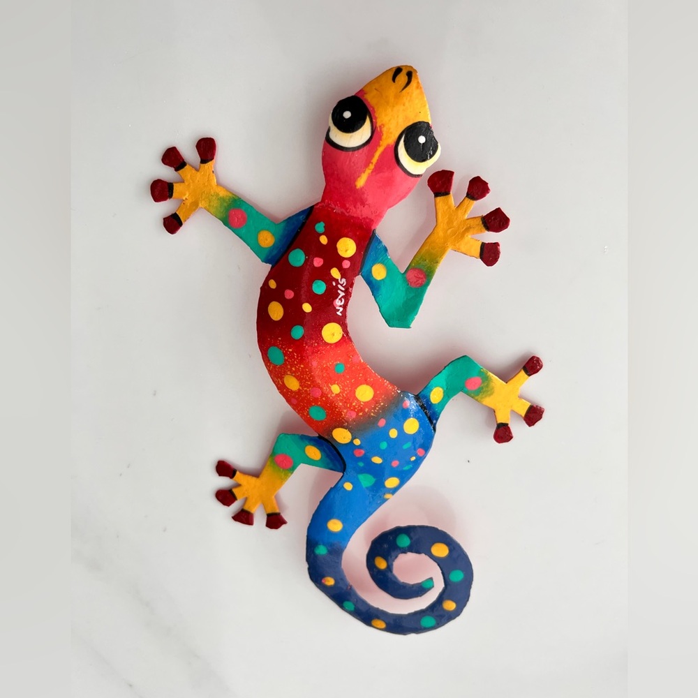 Metal Gecko Wall Art Handmade Recycled Haiti Signed Pack 2 NWT - Picture 3 of 17